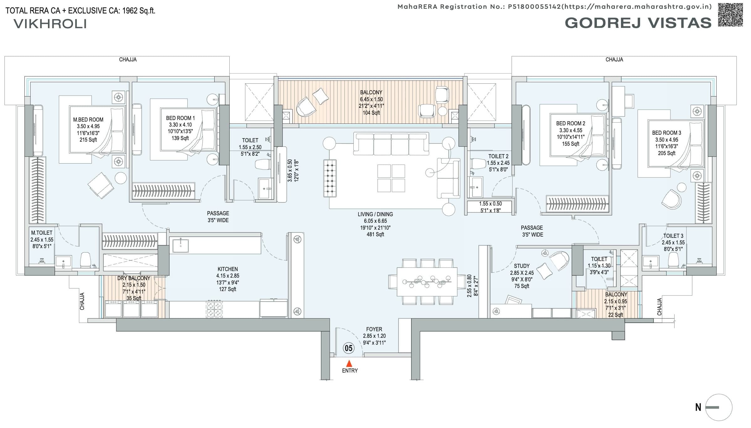 3 BHK Floor Plan